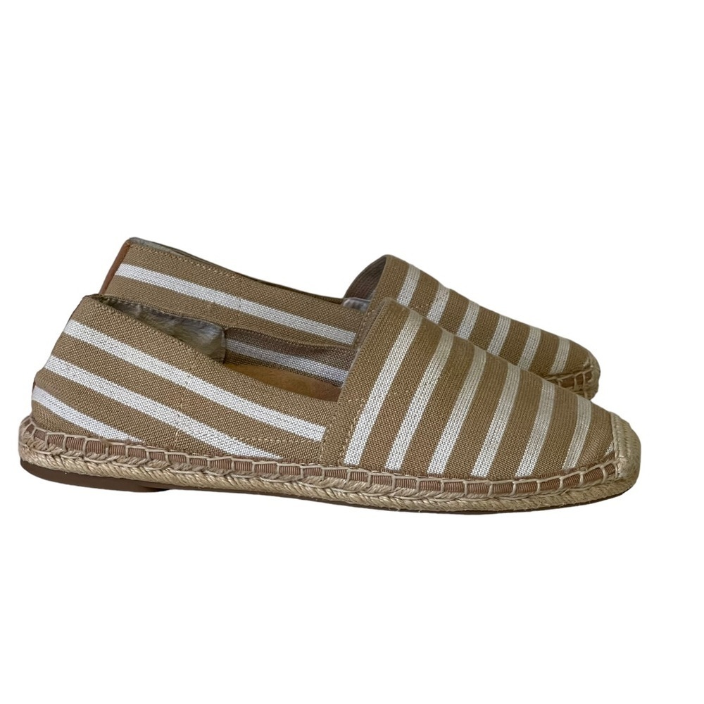 Vionic Tan and White Striped Espadrille Flats